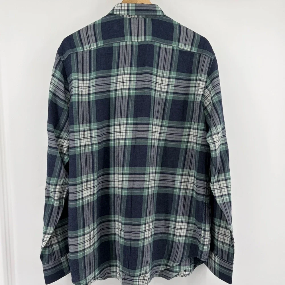 Banana Republic NEW Mens Lightweight Flannel Shirt Navy Blue Green Plaid Large L